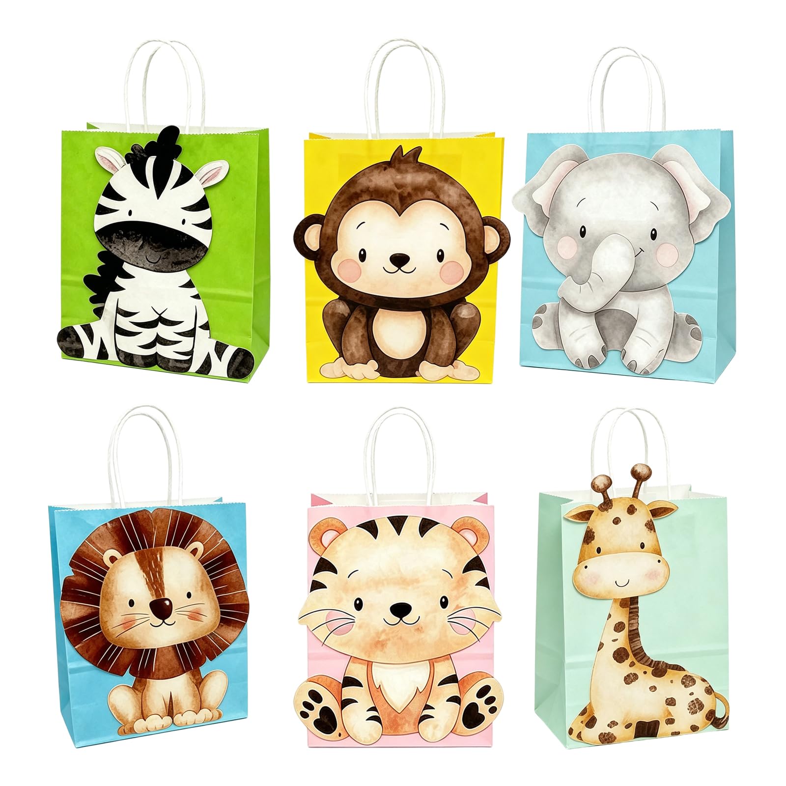 Ljmyy Pack Of 6 Jungle Animal Themed Party Bags For Birthday Celebration Goodie Bags with Handle