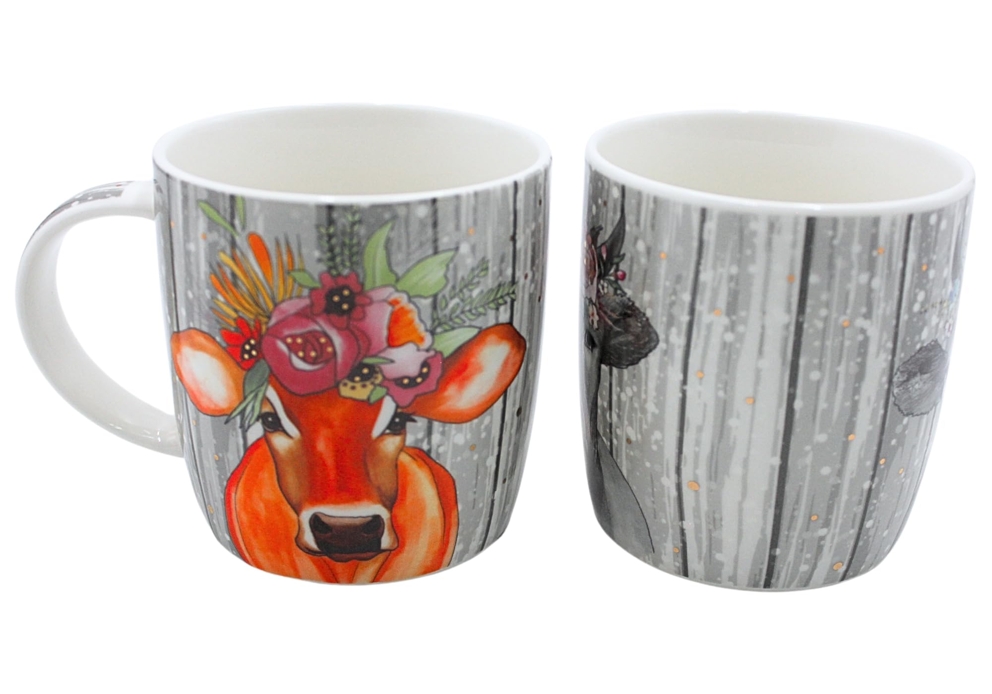 Dekohelden24 Zestaw 2 kubków do kawy filiżanka do kawy z porcelany - motyw: krowa z nakryciem głowy - wymiary wys./Ø: 12 x 9 cm, pojemność 300 ml,