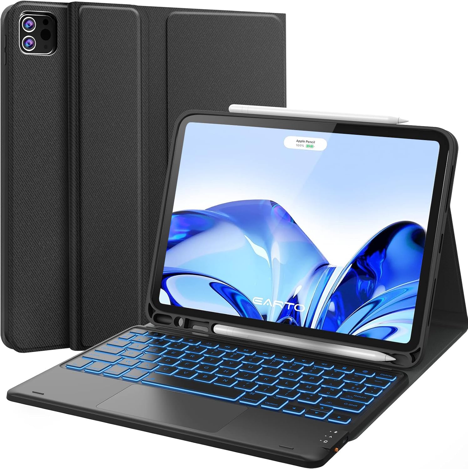 Earto Coque-Clavier pour iPad Air 11 Pouces (M4 2026 / M3 2025 / M2 2024), iPad Pro 11" (1re à 4e Gén), iPad Air 10.9" 5e/4e Gén, Smart Trackpad, Éclairage 7 Couleurs, Clavier Français Amovible, Noir