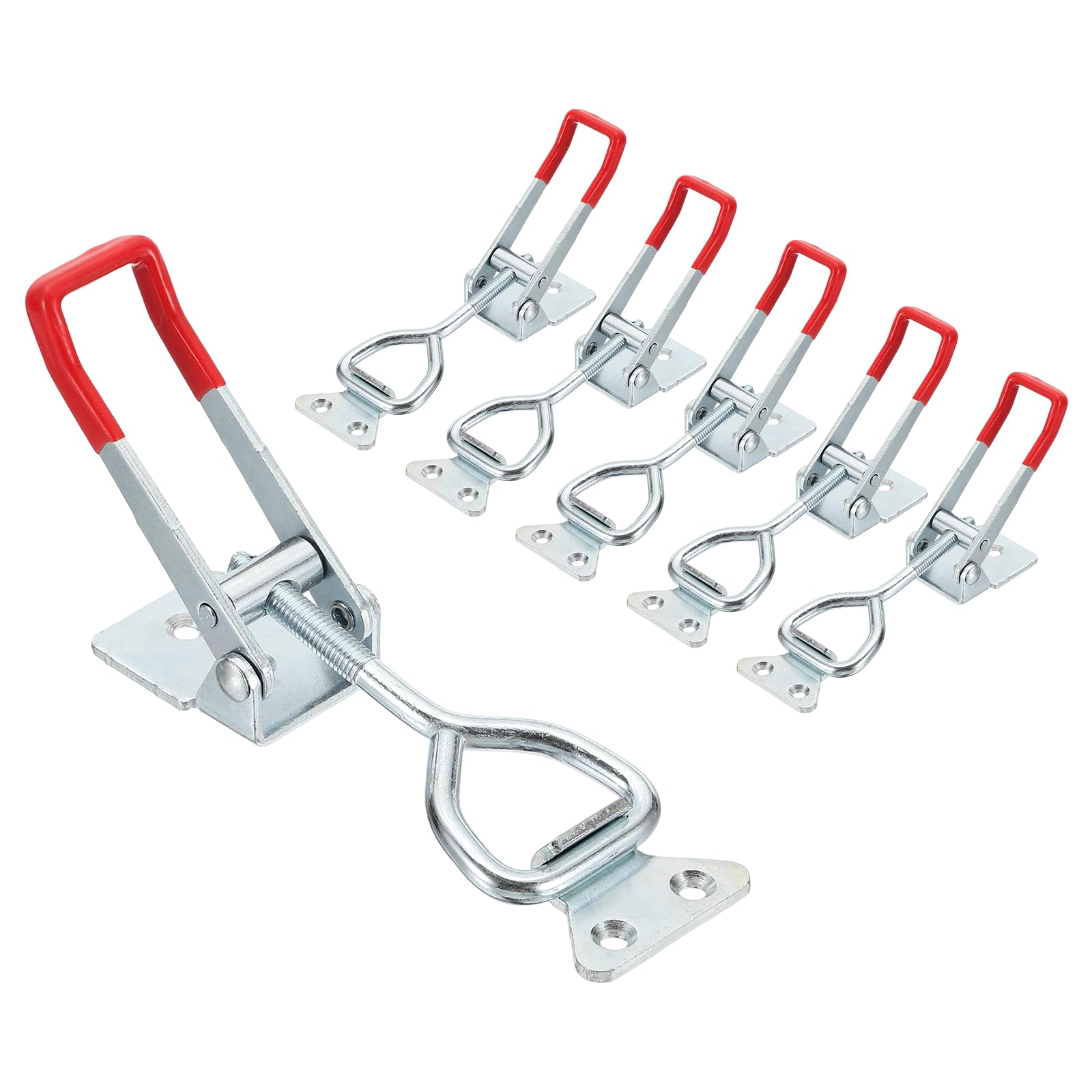 sourcing map 6pcs Adjustable Toggle Clamp M8 x 41mm 770lbs Holding Capacity 4003 Style Quick Release Pull Latches Clamps Hasp for Smoker Lid Jig Tool Box Case, Silver Red