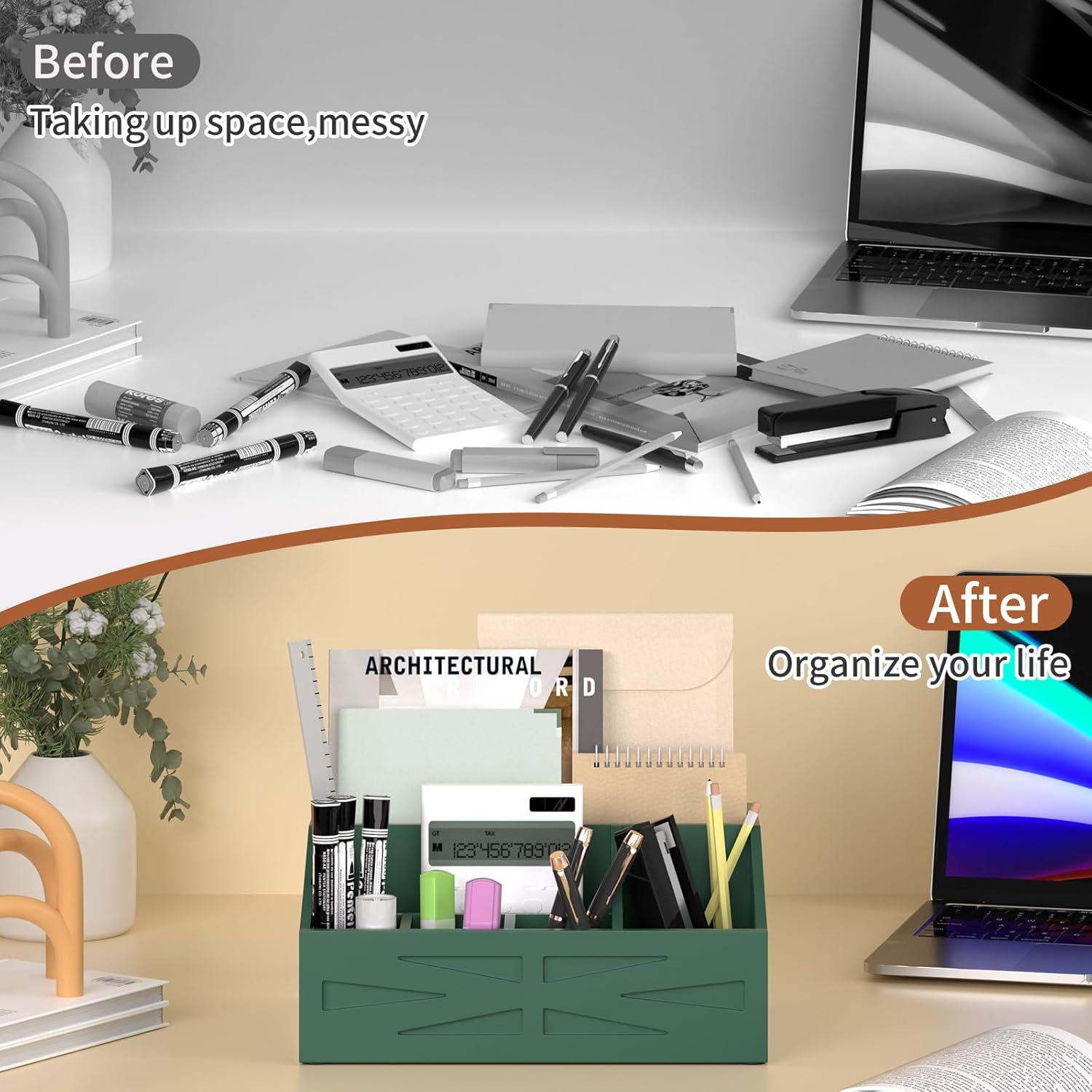 Wood Mail Organizer Countertop,Farmhouse Desk and Kitchen Countertop Storage, Letter Sorter, Desk Mail and Bill Organizer, Desktop File and Paper Holder (Green)