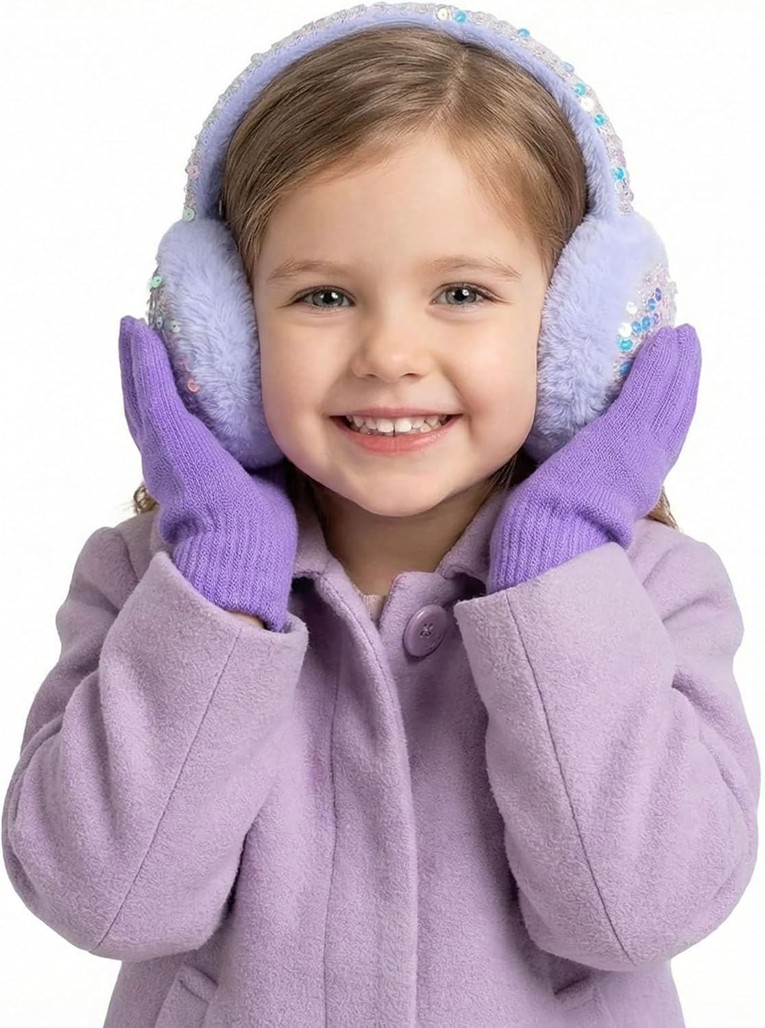 Ear Muffs Gloves Set for Kids, Winter Adjustable Sequins Warm Earmuffs for Kids Outdoor Cold Weather - Image 7