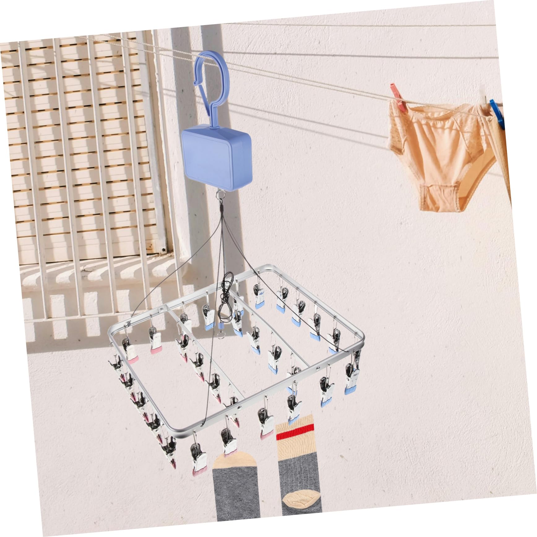 Hochklappbarer Sockenaufhänger mit 30 Clips, Aluminiumlegierung, Blau