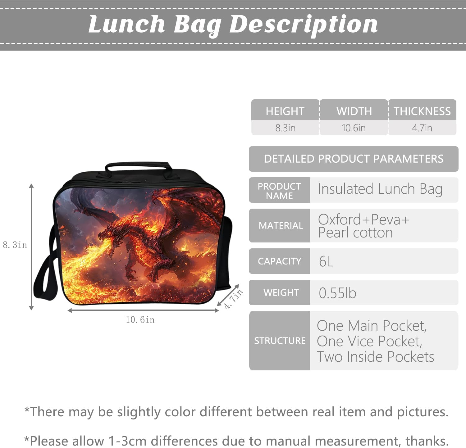 Klymax Fire Dragon Backpack Kids Schoolbag with Lunch Box Bag Pencil Bag 3pcs Bookbag Sets for Boys Girls - Image 5