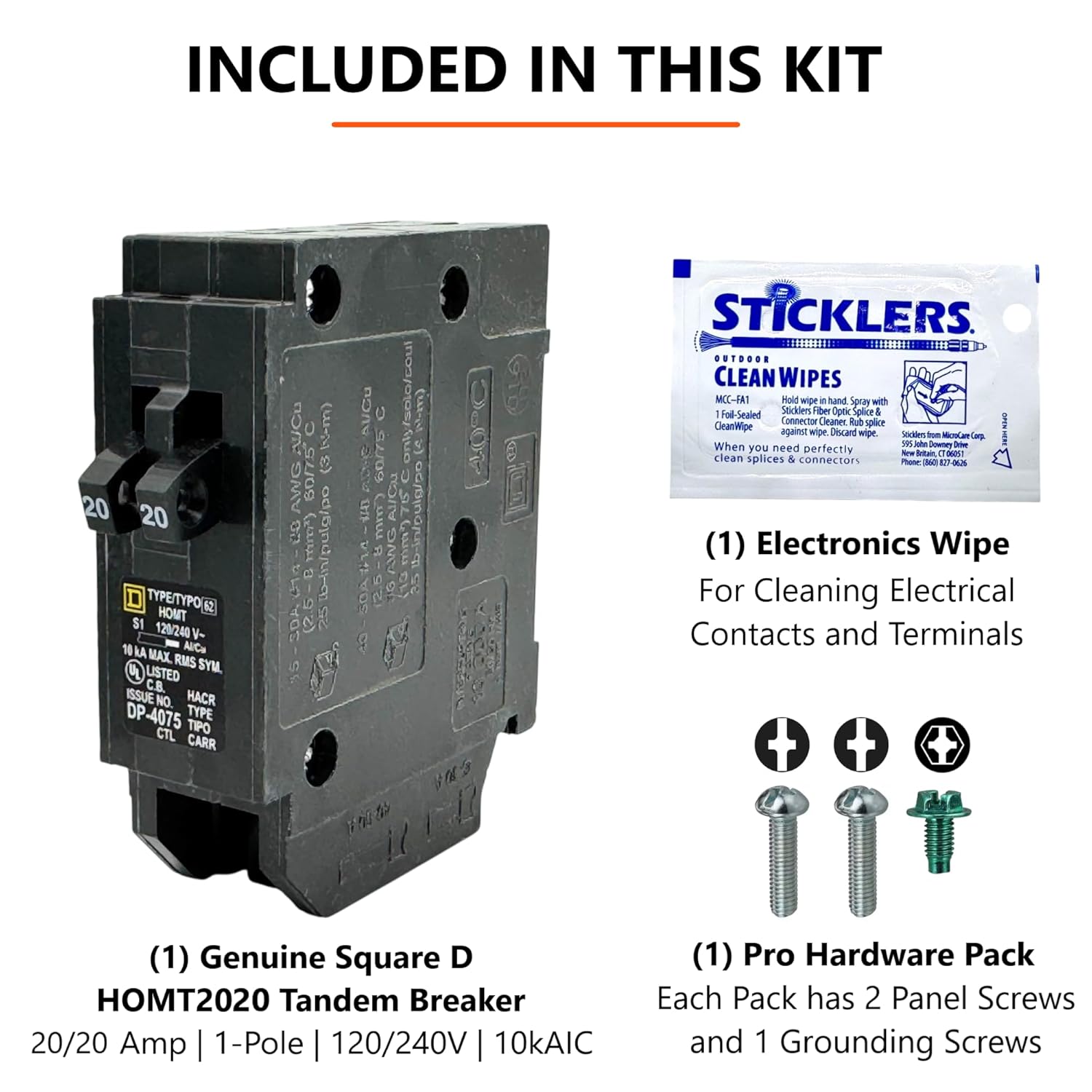 Genuine Square D HOMT2020 Tandem Circuit Breaker Kit (1 Pack), 20/20 Amp (20A/20A) Single-Pole, 120V, 10kAIC, UL Listed, Space Saver for Homeline Panel, Workshop, Garage, RV