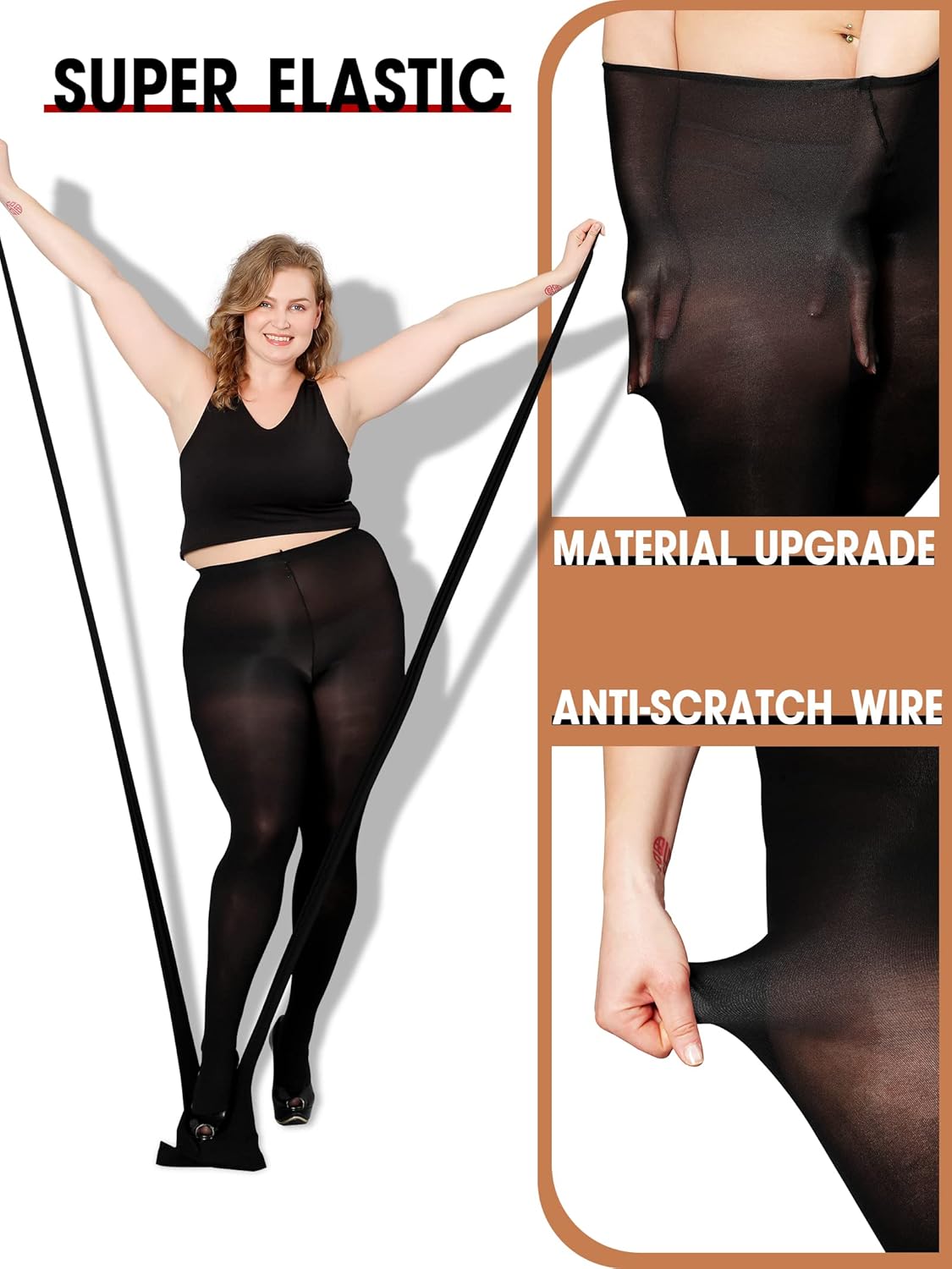 DancMolly Plus Size Tights for Women, Control Top Semi Opaque Nylon Pantyhose High Waist - Image 2