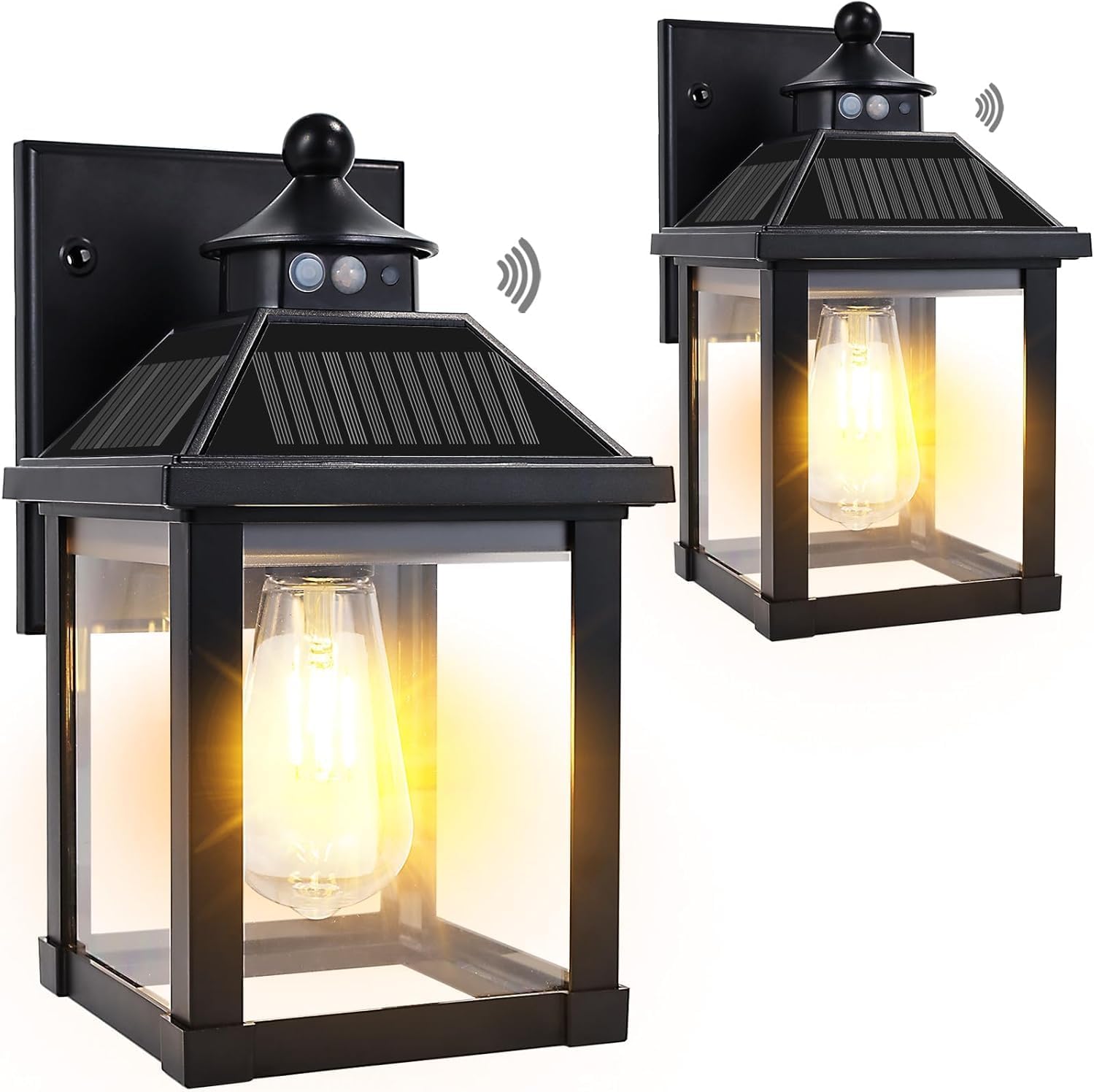 CYHKEE Solar Porch Light Outdoor, Motion Sensor Wall Lantern with 3 Modes, Dusk to Dawn Waterproof Sconce for Front Door Garage Yard Fence (2 Pack)
