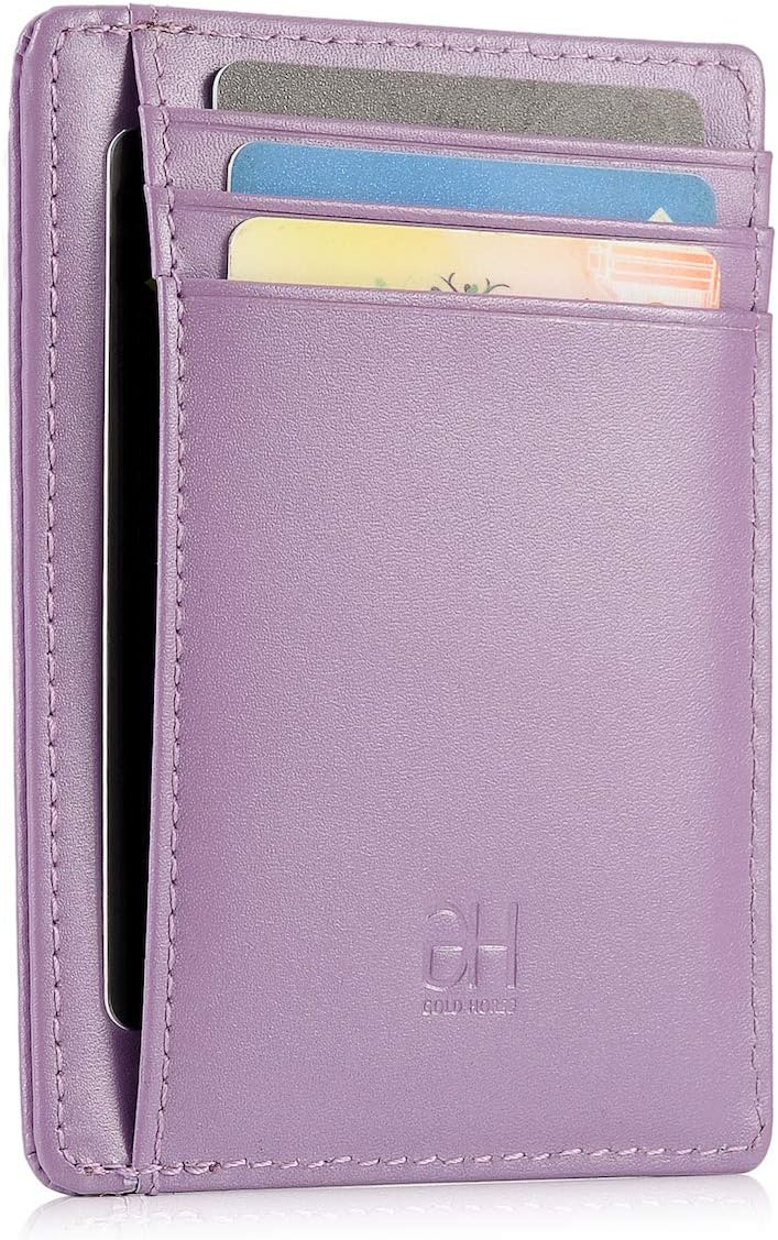 Slim RFID Blocking Card Holder Minimalist Leather Front Pocket Wallet for Women
