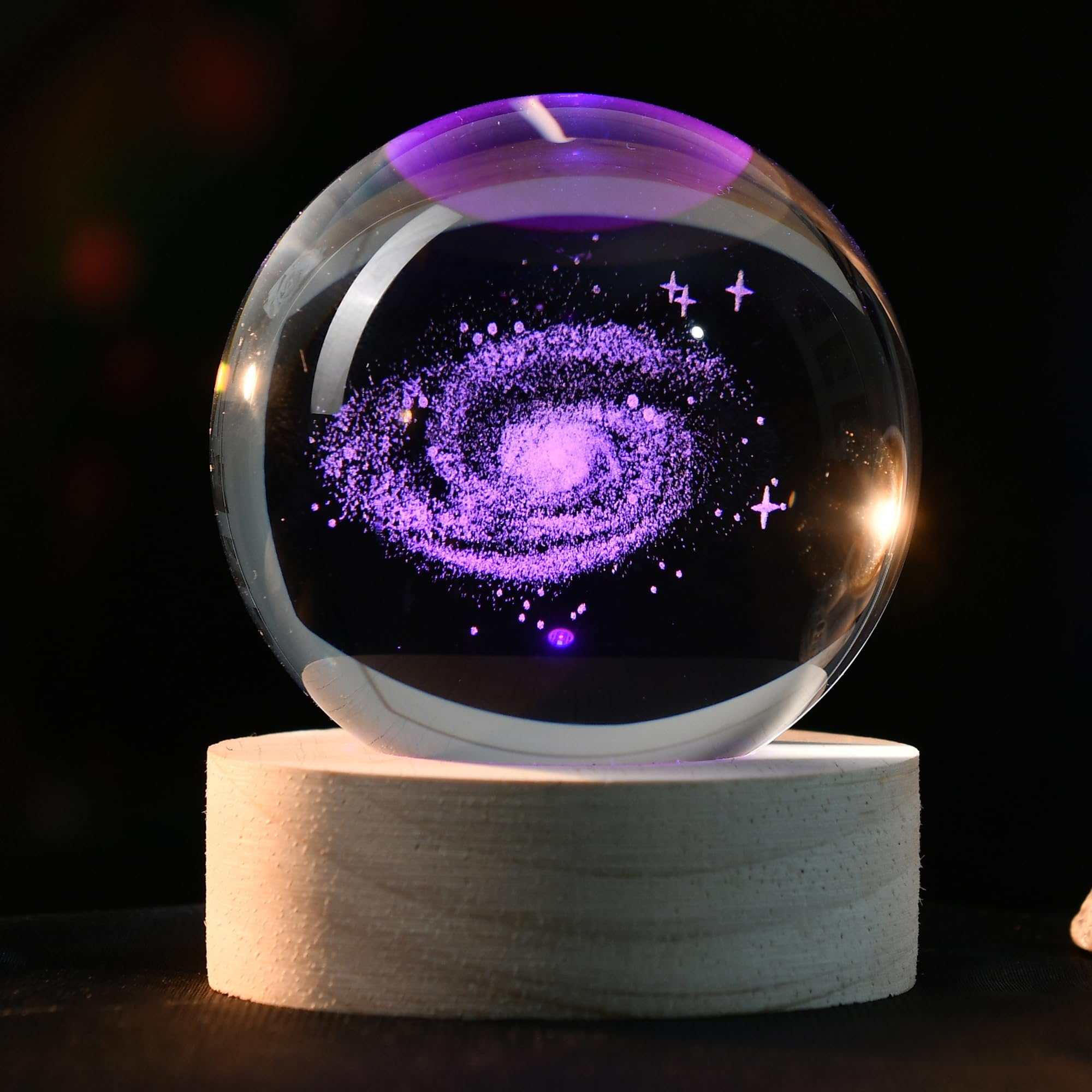 IFOLAINA 3D Galaxy Crystal Ball 2.36" Laser Engraved Glass Planet Sphere Gifts with Colorful Lighted Base Decorative Glass Ball Galaxy Model Decor Space Universe Gifts for Astronomy Lover