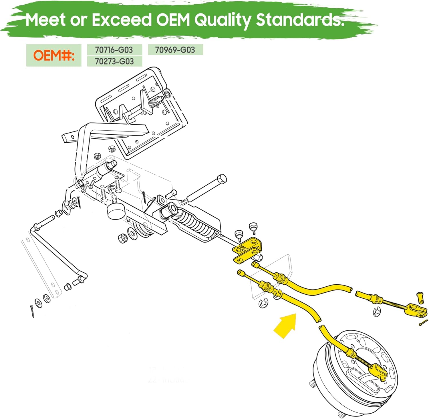 10L0L Golf Cart Brake Cable Stainless Steel Core for EZGO TXT 1994 & up or EZGO TXT Marathon Medalist, Golf Cart Driver & Passenger Side Brake Cable 70716-G03 70273-G03 70969-G03