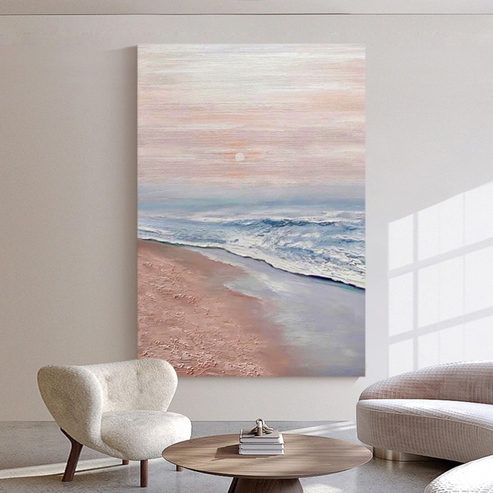 Peinture à l'huile abstraite de plage grand tableau mural sur toile fait main lever de soleil