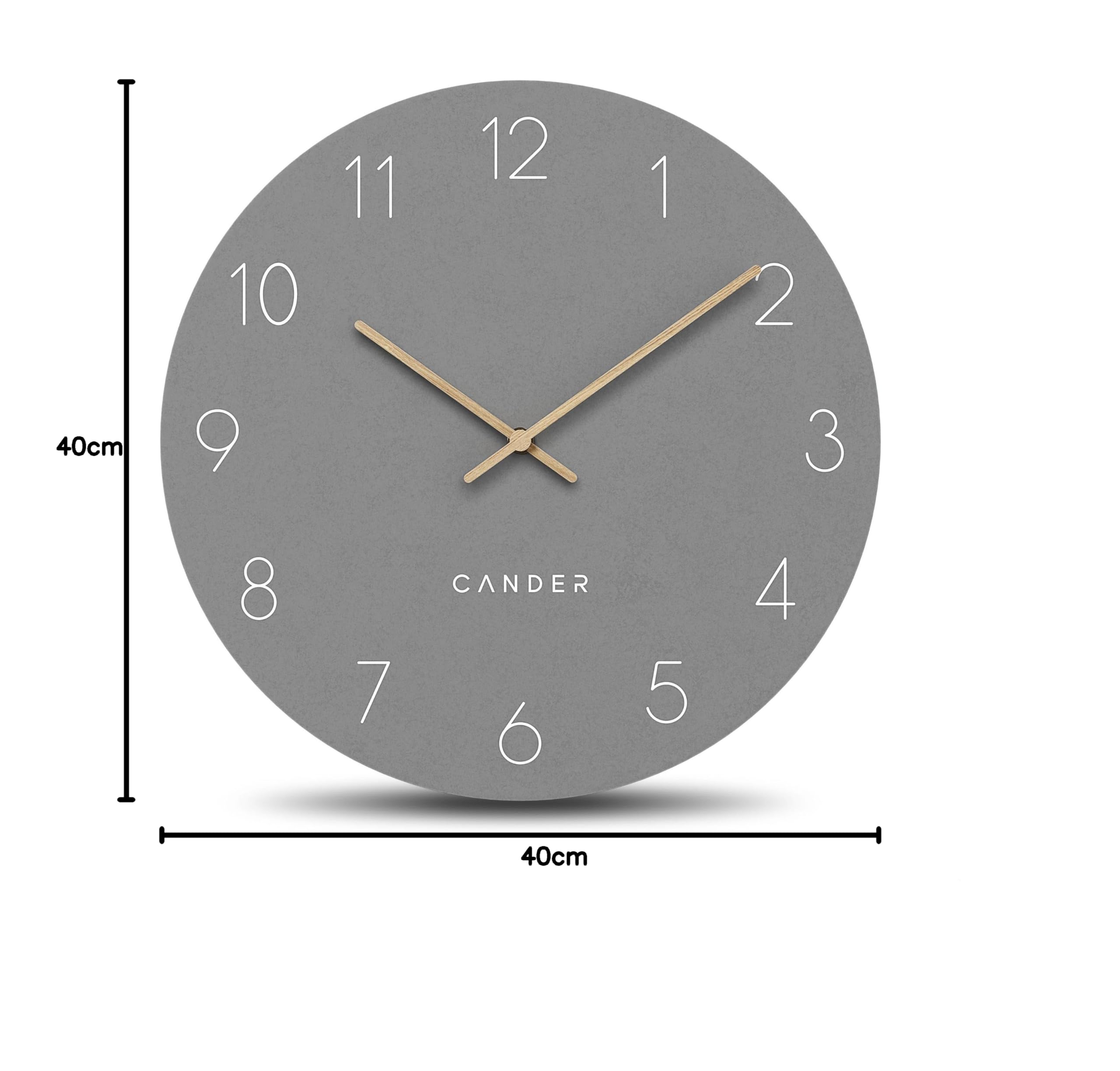 Cander Berlin MNU 2640 C XXL Wanduhr lautlos 40 cm ohne Ticken analog Wohnzimmer modern Vintage grau Holz-Zeiger groß