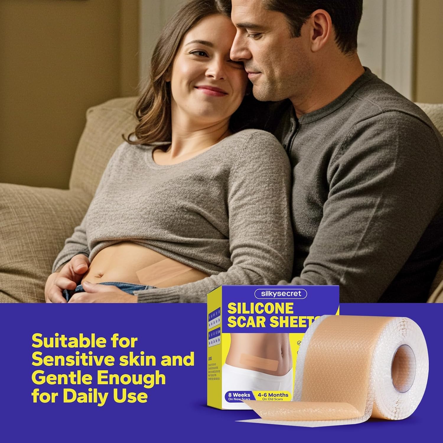 SilkySecret Foglie di cicatrici in silicone (rotolo da 4,1 cm x 152,4 cm, 1,5 m), per cicatrici chirurgiche, cheloidi e cicatrici cesaree, cerotti riutilizzabili e lavabili per il