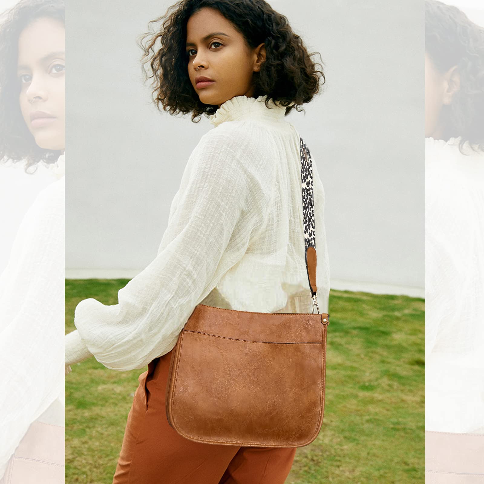 NICOLE & DORIS Bolso Bandolera Mujer Grande Bolso de Hombro Cuero PU Bolso Mensajero de Señora Bolsos Cruzados con Estampado de Leopardo Bolsos Crossbody para Escuela Viaje Trabaja Marrón
