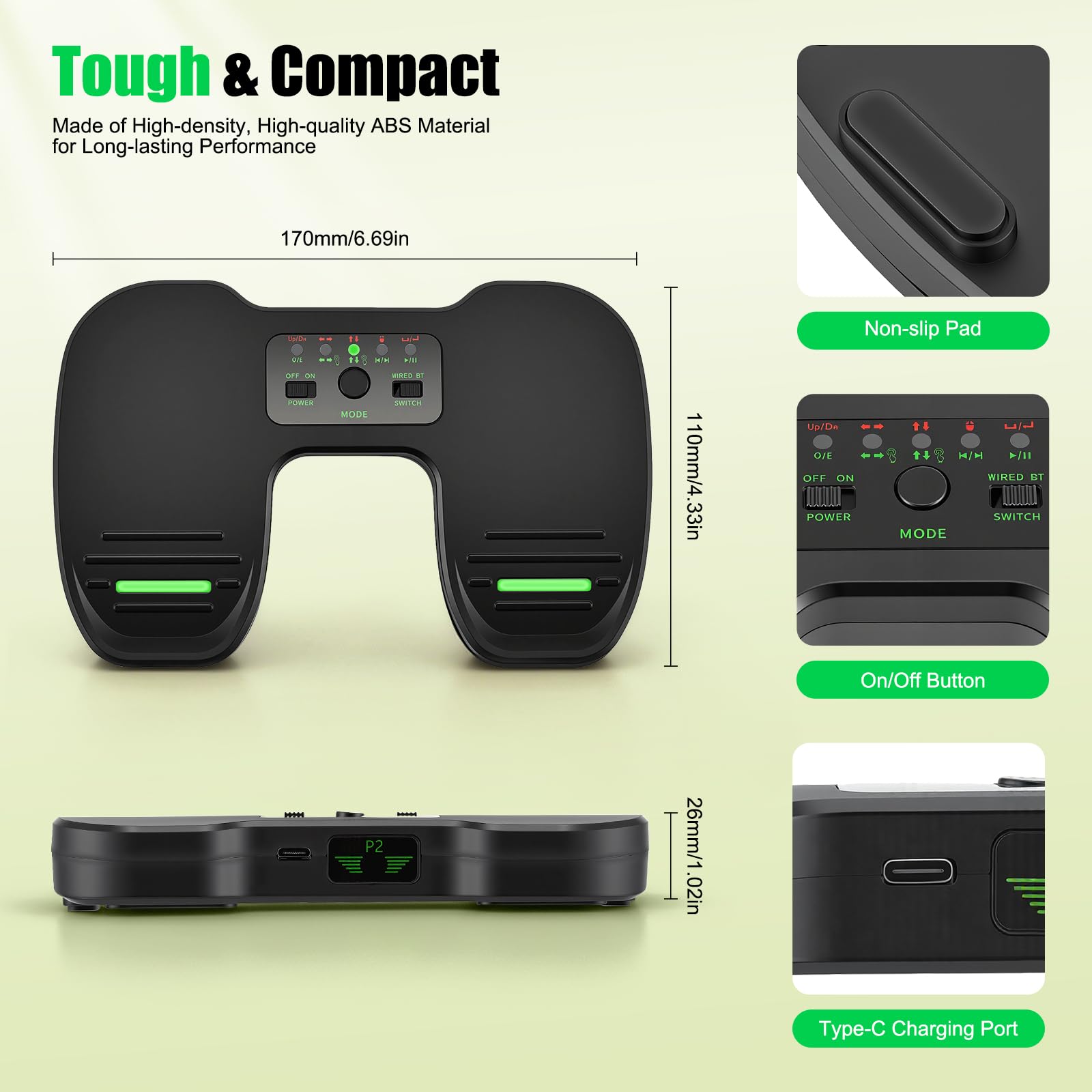 Bluetooth Page Turner Pedal, Girador de Página Inalámbrico, Teléfonos Inteligentes y Tabletas Recargable Pedales Musicales, Interruptor de Pie Recargable Compatible con Tabletas, Android e iOS