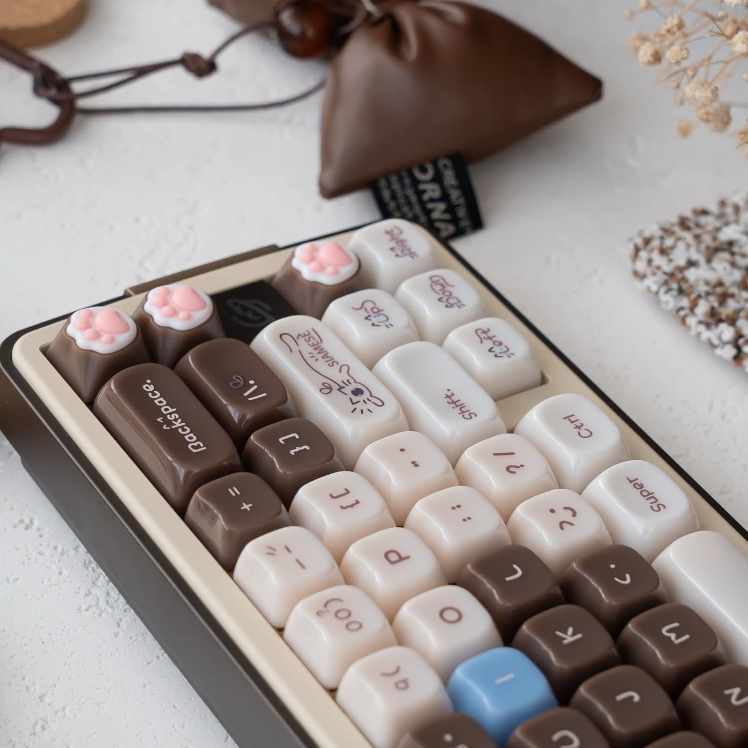 Crystal Keycaps, Cat Shape Clear Keycaps Transparent, Mao Profile, 148 Keys Shine Through Custom Set for Mechanical Keyboards, 60-100% Compatible (Siamese-Cat-Keycap-Set)