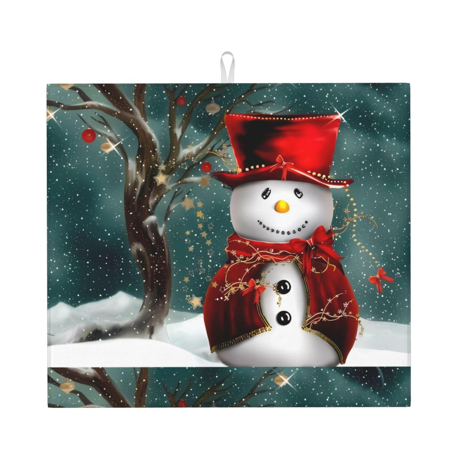 WHJSHOP Snowman Prints Kitchen Drying Mat - Absorbent Dish Drying Throw with Vibrant Prints, Quick-Dry Countertop Layer for Dishes & Glassware - Non-Slip