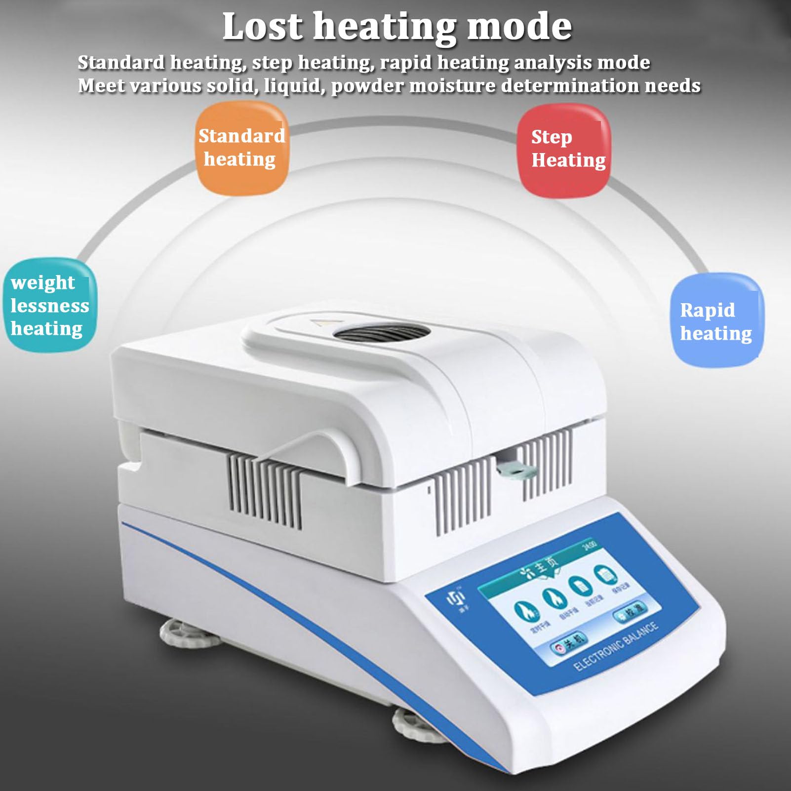 Medidor de Humedad halógeno Analizador de Humedad halógena Digital para Agricultura, Medicina, plástico, 0.01% LCD Precision Lab Tester, 2 Modos de Secado,100g0.005g