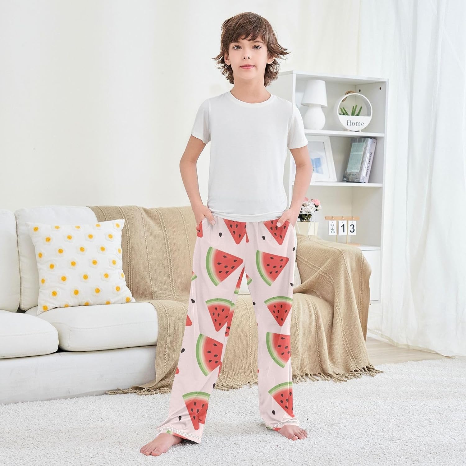 Cute Watermelon Pink Pajama Pants Soft Modal Lounge Sleepwear with Elastic Waist and Pockets