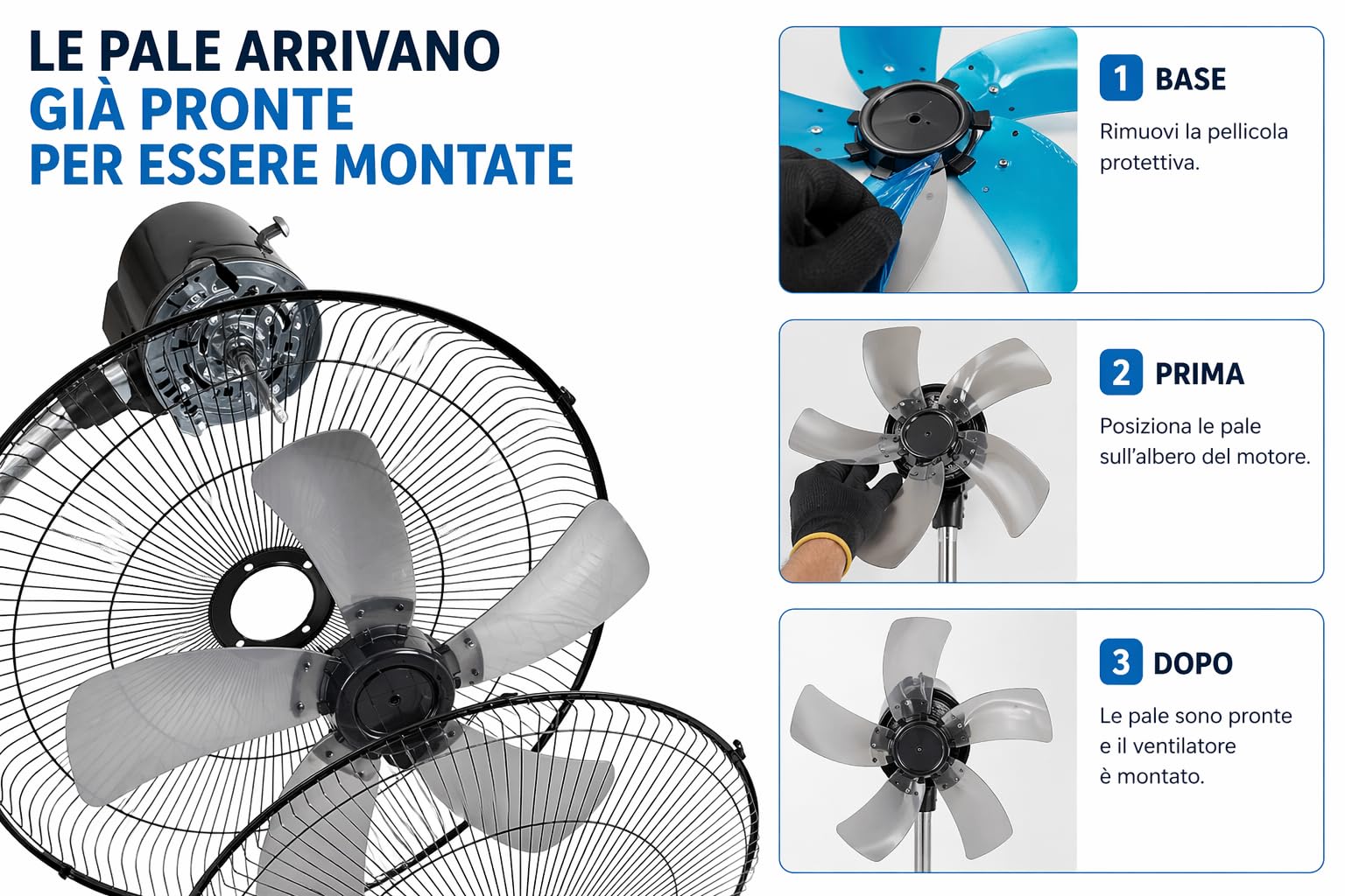Ventilatore a Piantana da 50 cm con 5 Pale in Metallo e Motore 75W - Oscillazione Automatica - 3 Velocità - Altezza Regolabile 125 cm - Ventilatore SILENZIOSO con Griglia di Sicurezza per Casa/Ufficio