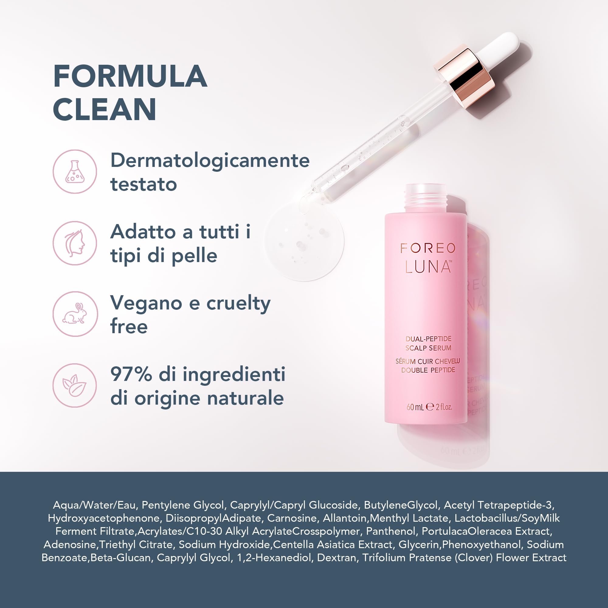 FOREO LUNA - Siero doppio peptide per la crescita dei capelli e trattamento del cuoio capelluto con complesso peptidico, Cica & Portulaca, siero per la crescita dei capelli, trattamento contro la