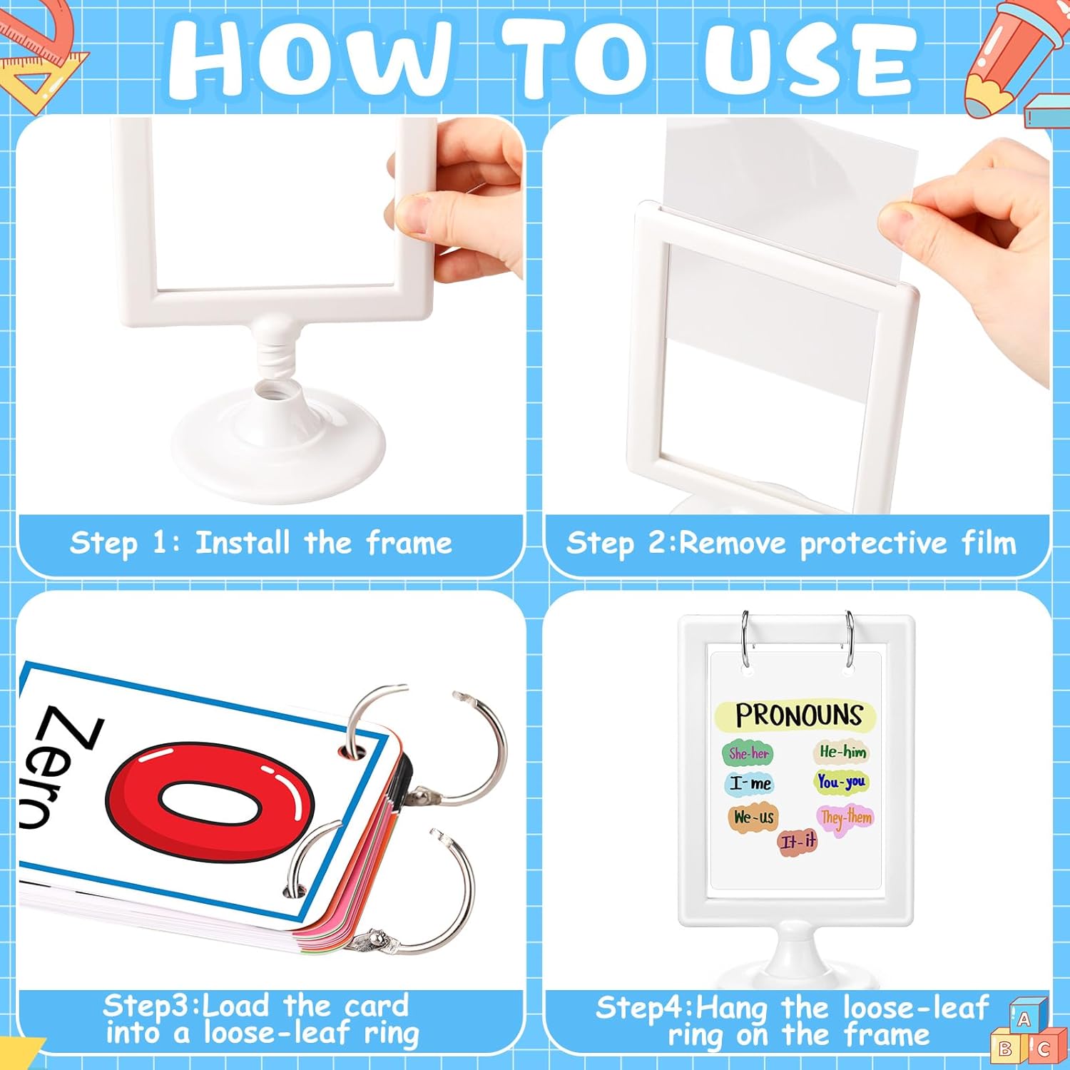 Geelin 12 Pcs Mini Anchor Chart Holder 4 x 6 Inches Learning Card Stand Anchor Chart Storage Double Sided Card Display for Holding Alphabet Number Vocabulary Paper Organization Interactive Displays