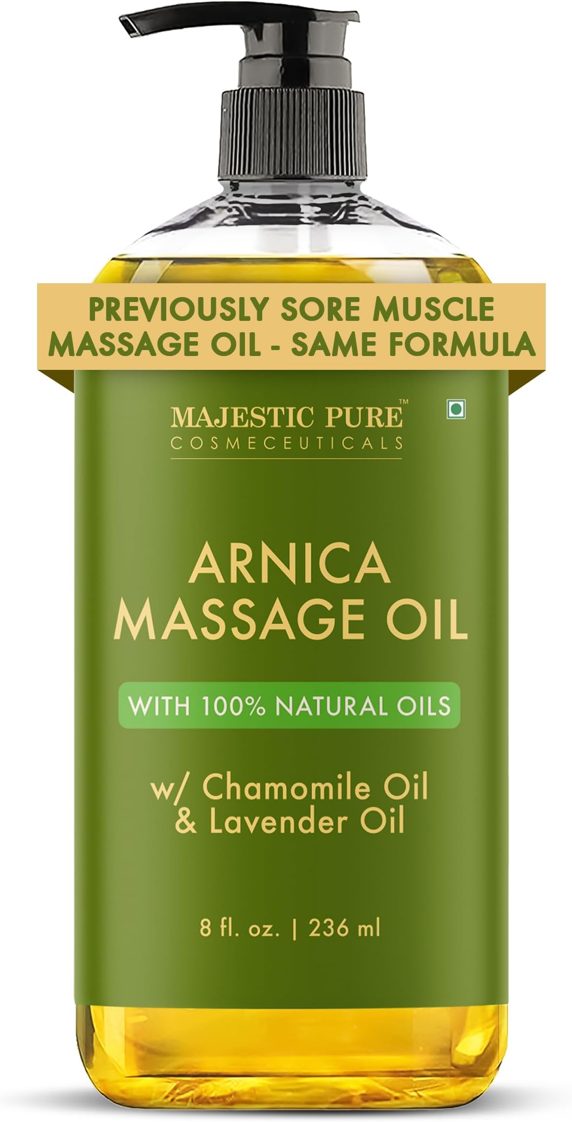 MAJESTIC PURE Arnica Sore Muscle Massage Oil for Massage Therapy - Refreshing and Relaxing - Natural Oils with Lavender & Chamomile Essential Oils - All Skin Types - Men & Women Massage Lotion-8 fl oz