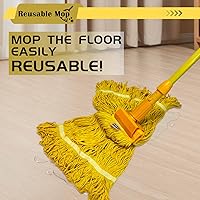 Vista 4 de Cabezal de trapeador industrial húmedo de alta resistencia, cabezal de trapeador amarillo de 21 onzas, de repuesto, de algodón, lavables