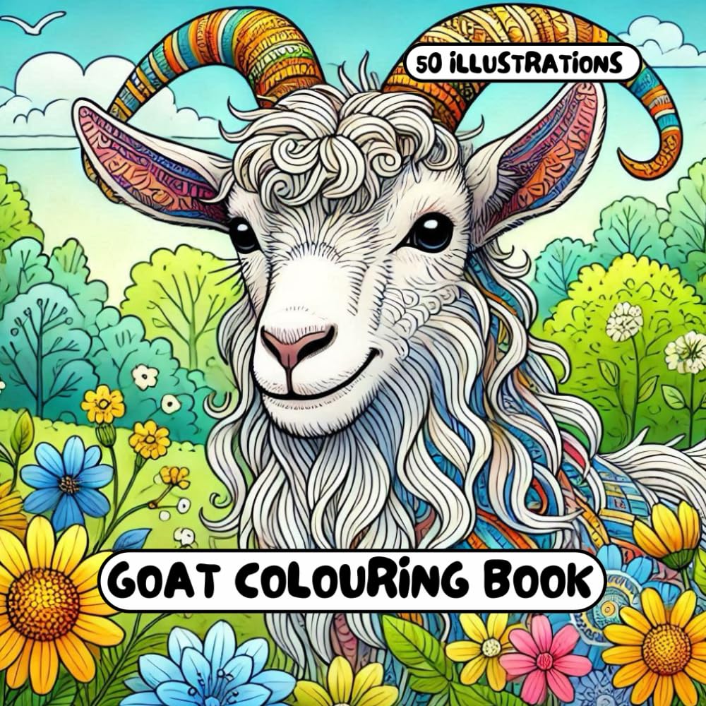 Goat Colouring Book: for Adults & Kids - 50 different illustrations - 8.5 x 8.5 size