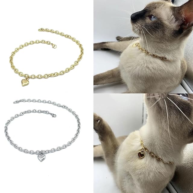 Foto 4 de 8 de ZwaitL Collares de corazón Dorado para Gatos Collares Collar Ajustable para Mascotas Collar con Colgante…