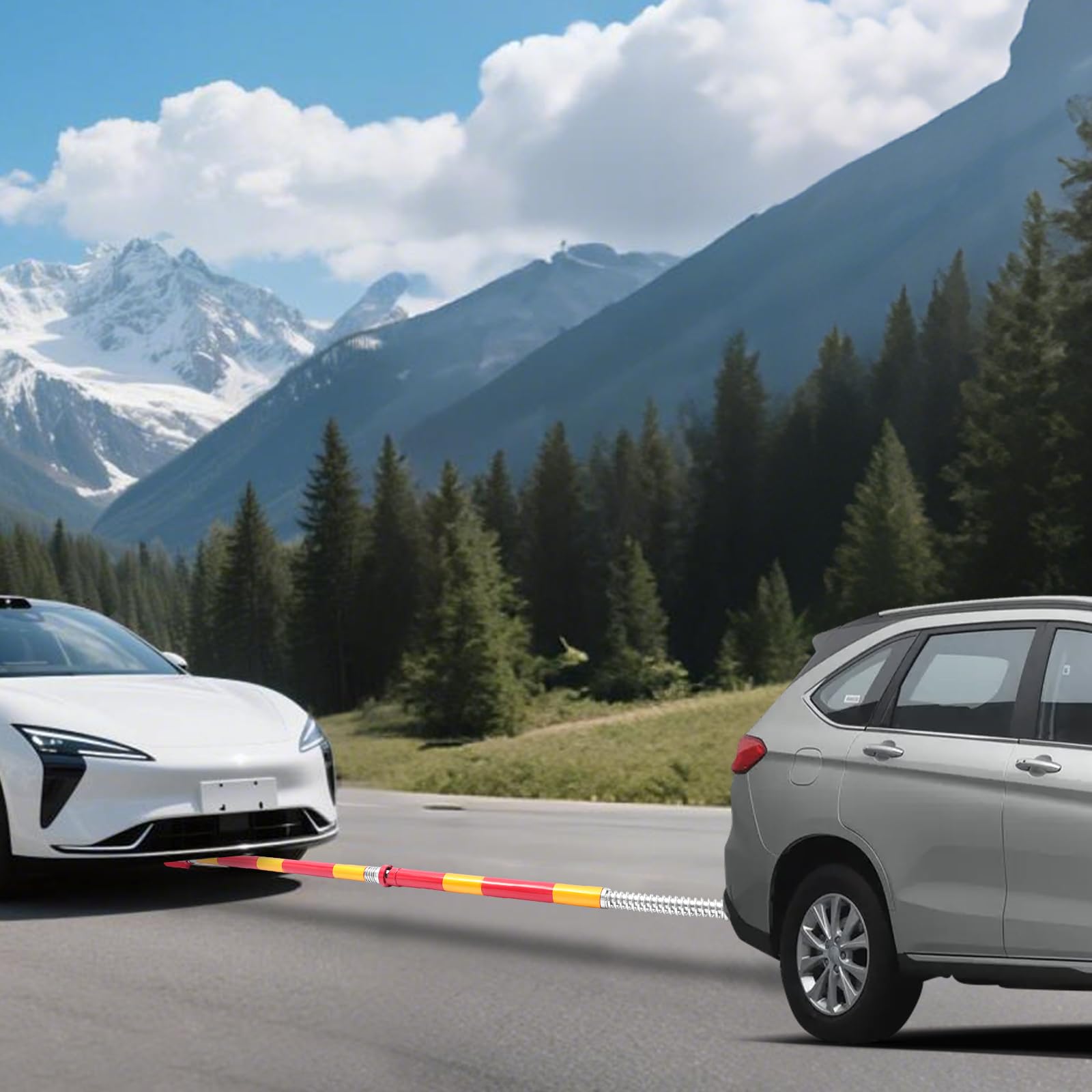 Barra di traino per auto, 8T, portatile, rimovibile, con ammortizzatore a molla, gancio di traino di sicurezza, per berline, SUV, camion leggeri e veicoli di soccorso stradale