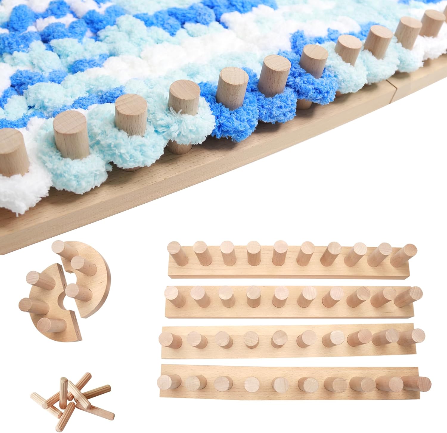 zolaola 64 Inch Expandable Chunky Knit DIY Blanket Knitting Loom with Wooden pegs?for Hand Made Big Crochet Chunky Wool Knit ?Chenille Loop Yarn Decor &Crafts & Gifts