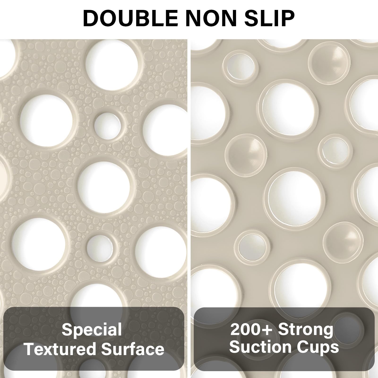 Tapis de douche antidérapant : 90 x 60 cm Grand tapis de douche pour douche intérieure – Tapis de douche doux en TPE antidérapant anti-moisissure long avec grands trous de drainage