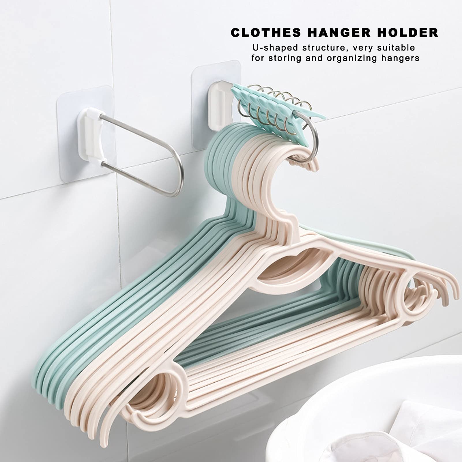 Wall Mounted Clothes Hanger Organizer, Stainless Steel U Shape Storage Rack for Bathroom Balcony, Clothes Hanger Stacker White