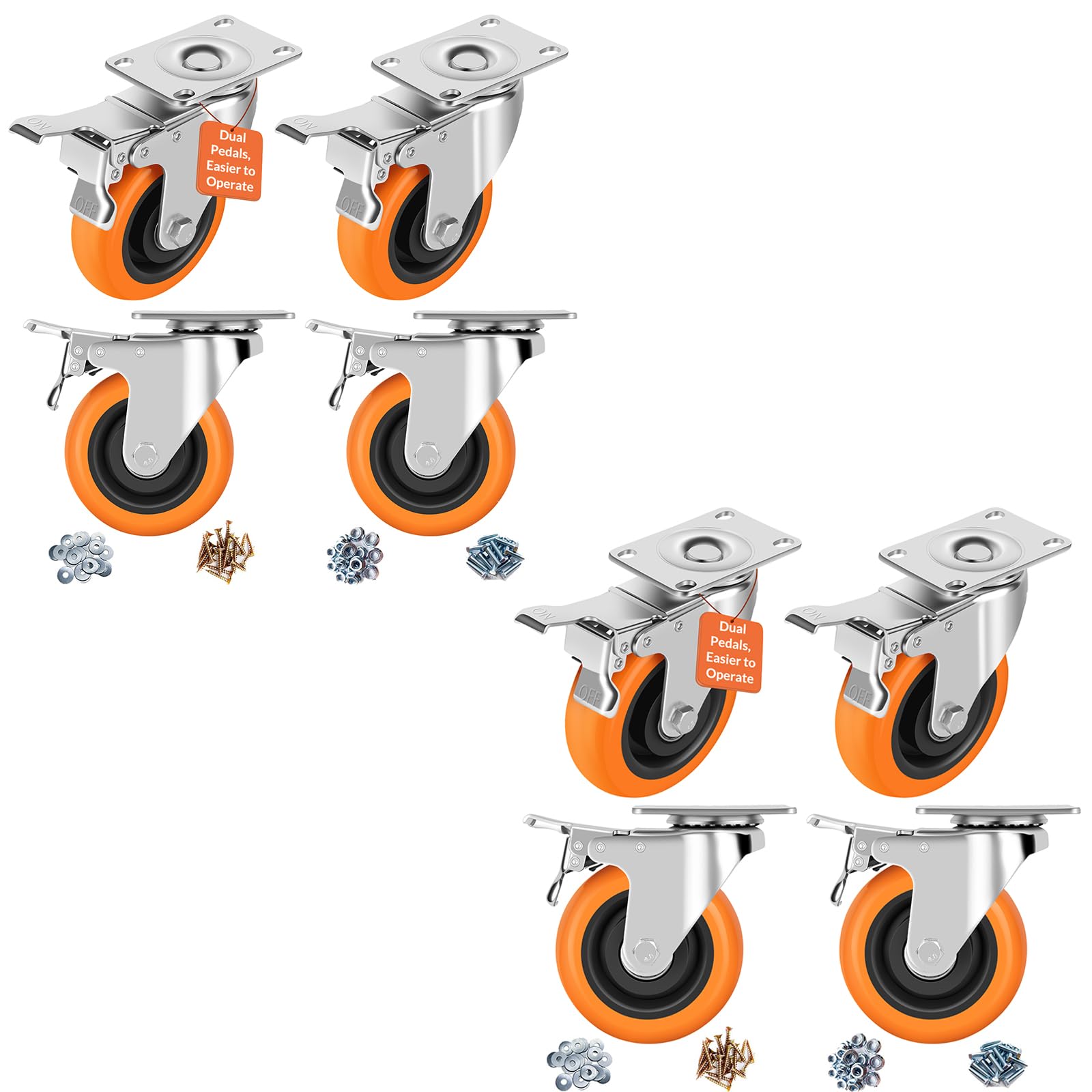 Nfbcxutkw 5 Caster Wheels Bundle, 4" & " Casters Set Of 4 Heavy Duty, Swivel Plate Caster, No Marks Castor Wheels For Carts Furniture And Workbench - Pack Of 8
