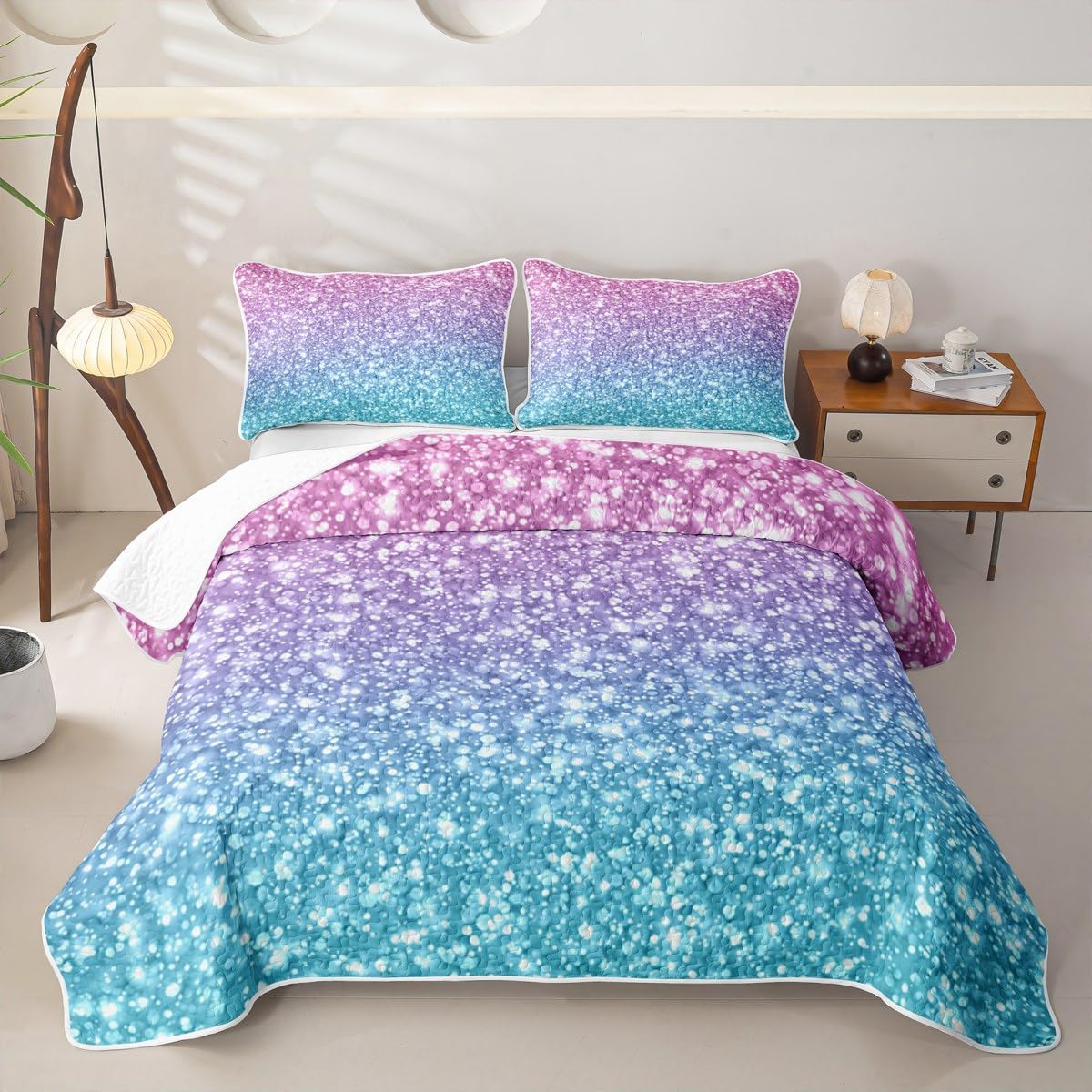 Erosebridal Girls Quilt Set Full 3D Print Pink Quilt Girly Turquoise Bedding Coverlet Blue Purple Bedspread