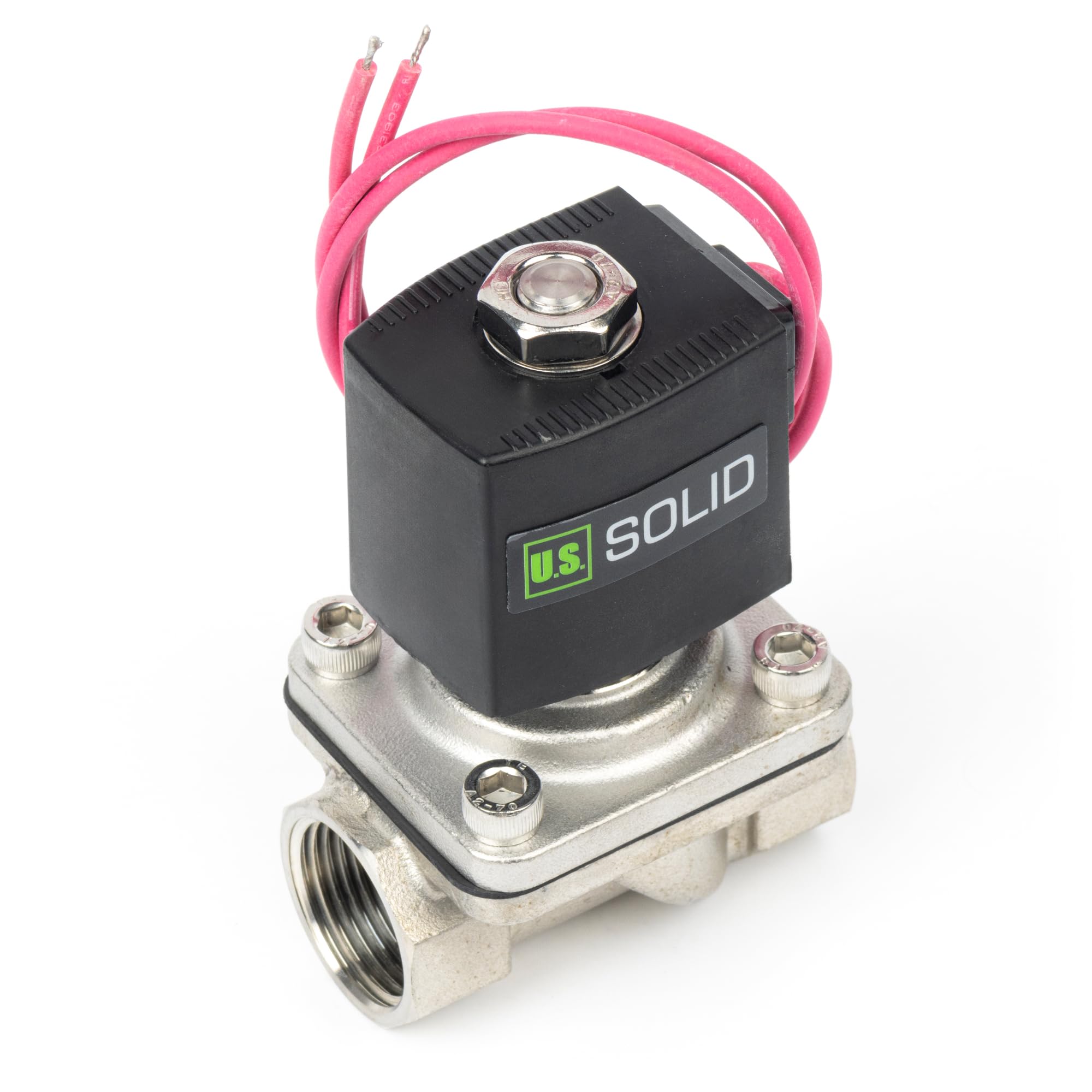 U.S. Solid Elettrovalvola in acciaio inox 3/4" G – 220V AC, normalmente chiusa, guarnizione VITON, uscita cavo volante
