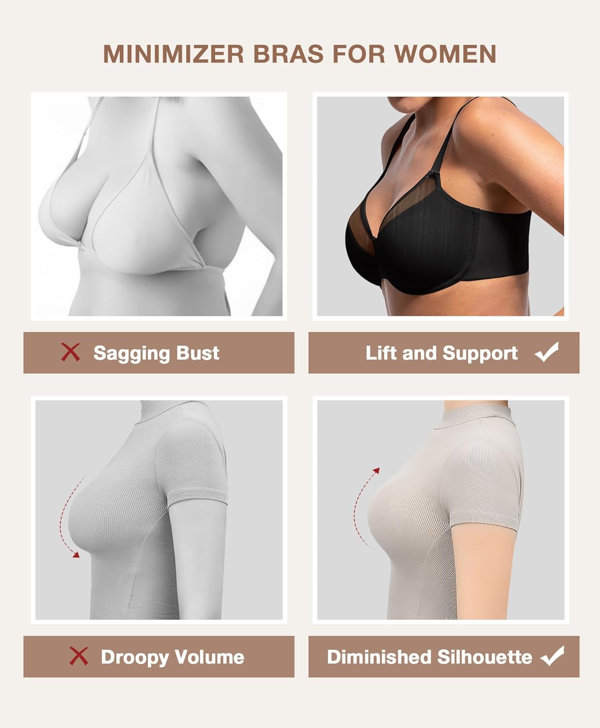 Lover-Beauty Minimizer Bras for Women Full Coverage Unlined Underwire Bras Plus Size Lifting Bra for Heavy Breast - Image 5