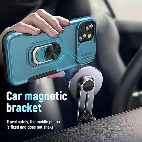 Miniatura 6 de ADDIT Funda de teléfono para iPhone 15, funda para iPhone 15, con cubierta deslizante para lente y anillo de soporte, soporte magnético para