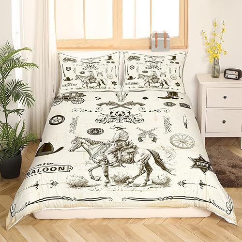 Miniatura 3 de Juego de funda de edredón de vaquero para niños, tamaño matrimonial, juego de ropa de cama tribal bohemio exótico de 3 piezas para niños,