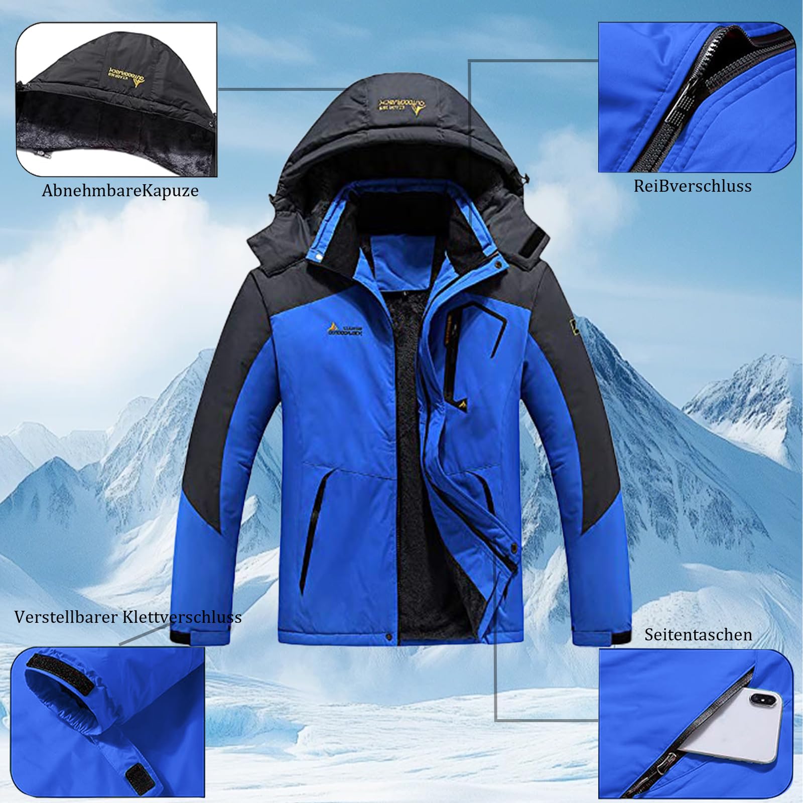 Herren Skianzug 2 Teilig Kombi Wasserdicht Outdoor Ski Set Männer Snowboardanzug Schneeanzug Warm Winter Skibekleidung Atmungsaktiv Skijacke und Hose Zweiteiliges Outfit für Snowboard und Skifahren