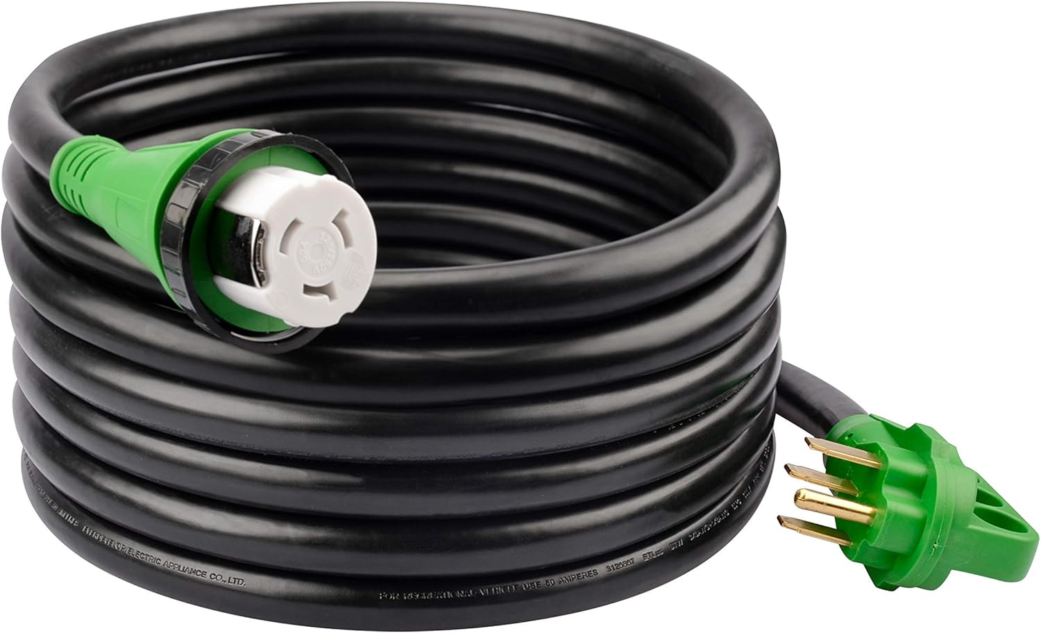 RVGUARD Bundle RV 50 Amp 25 Feet Power Extension Cord with L14-30P to 14-50R Generator Adapter Cord, LED Power Indicator, Green