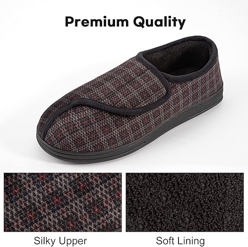 Miniatura 4 de LongBay Pantuflas para diabéticos de espuma viscoelástica para hombre, cómodas, cálidas, de forro polar, artritis, edema, hinchadas, zapatos de casa