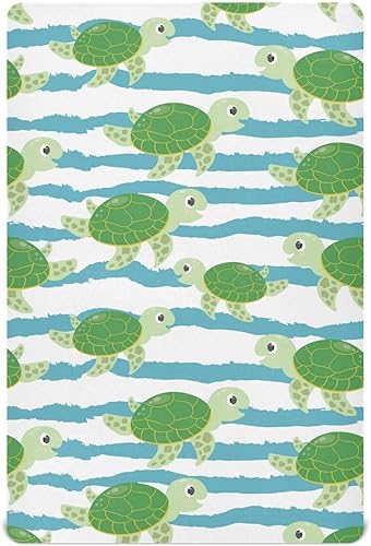 Lindas sábanas de cuna de tortuga marina para niños y niñas, 39 x 27 pulgadas, suaves y transpirables, mini sábanas de cuna elásticas portátiles