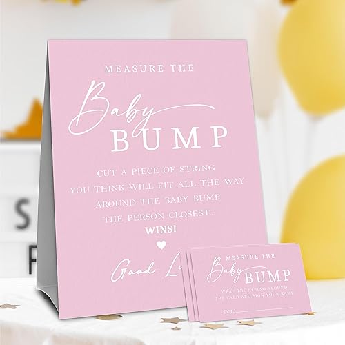 Miniatura 3 de Baby Shower mide el bache del bebé, mide el vientre de mamá - 1 letrero de pie y 50 boletos - Revelación de género, baby shower, actividad de