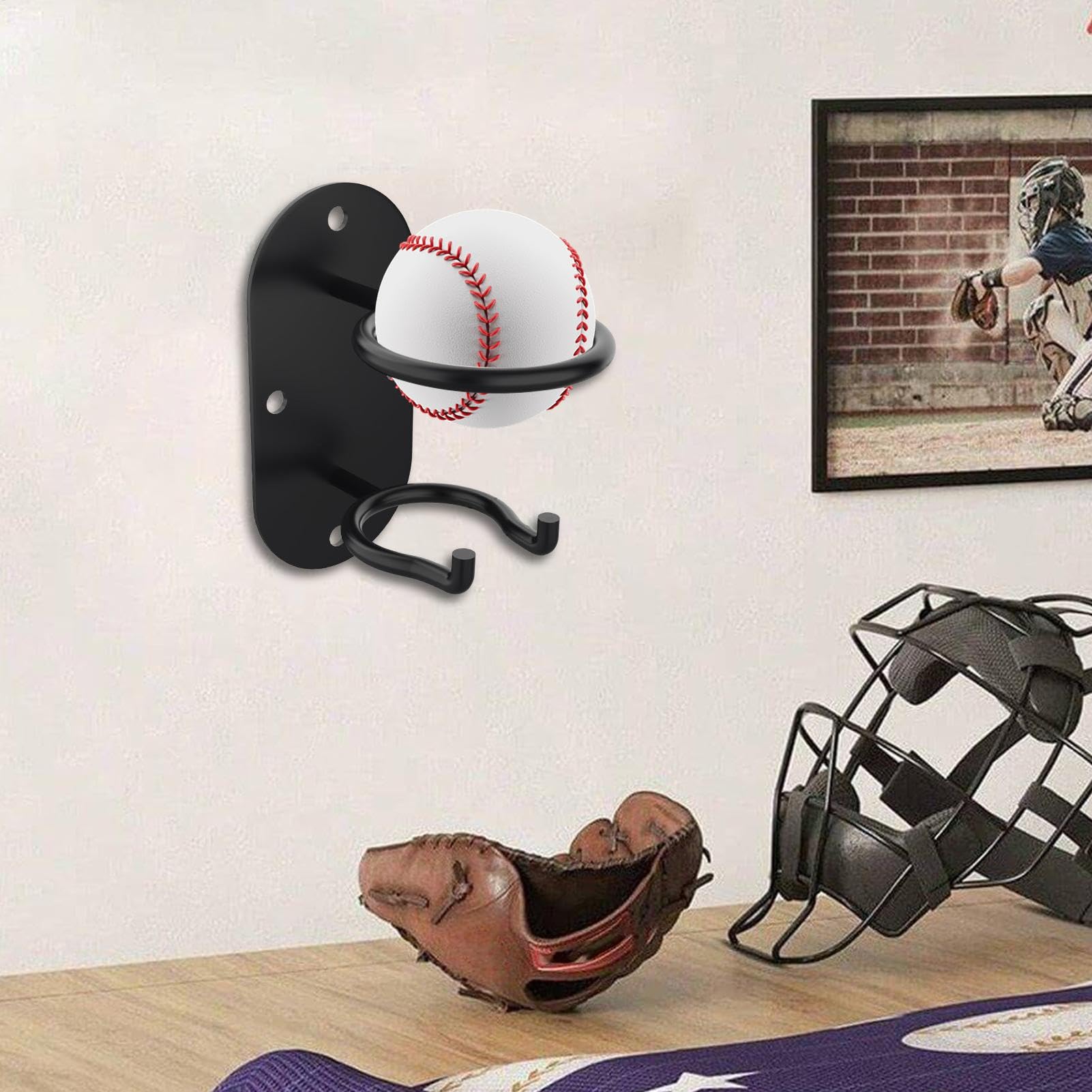 Monte a parete della mazza da baseball - Porta della mazza da baseball | 2 in 1 supporto da baseball | Monte a parete del titolare del | accessorii per sport pesanti per baseball, hockey