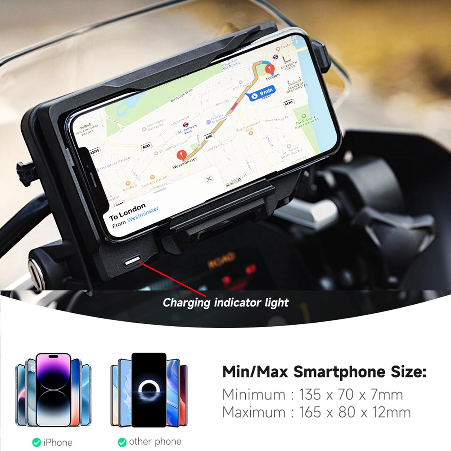 Motorcycle Phone Mount with 15W Wireless Charger & USB-C Fast Wired Charging Port, Waterproof Cell Phone Holder GPS Navigation Bracket for BMW R1200GS R1250GS ADV S1000XR F750GS F850GS