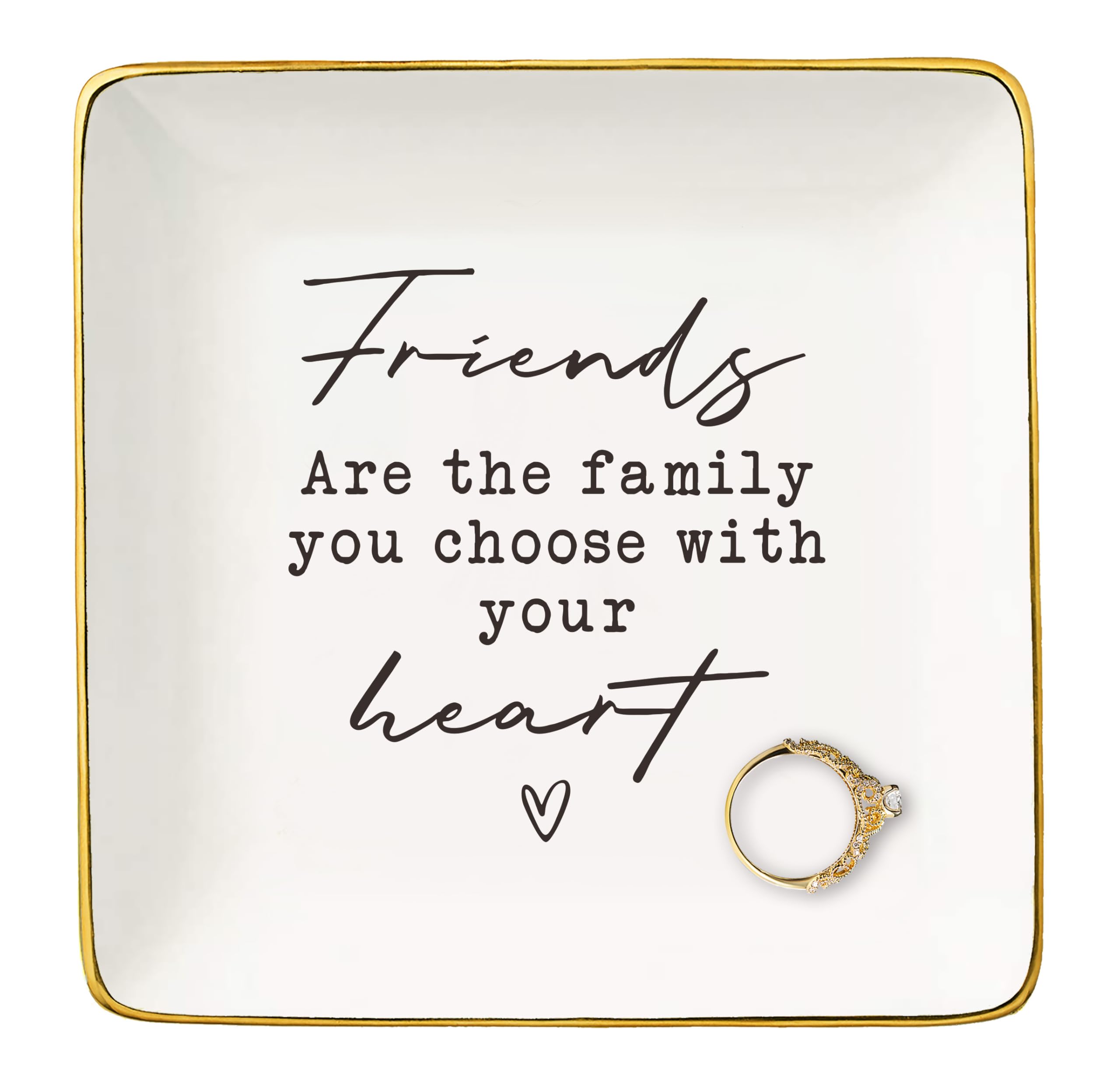 NZY Friends are the Family - Best Friend Bff Gifts for Besties, Women Sisters - Keepsake Ceramic Jewelry Tray Trinket Holder Ring Dish