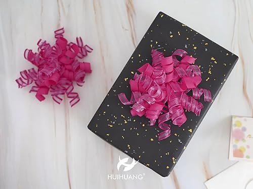 Miniatura 6 de HUIHUANG Lazos de color rosa intenso para envolver regalos, lazo de regalo rizado de 5 pulgadas x 8 unidades, lazos de cinta autoadhesivos para