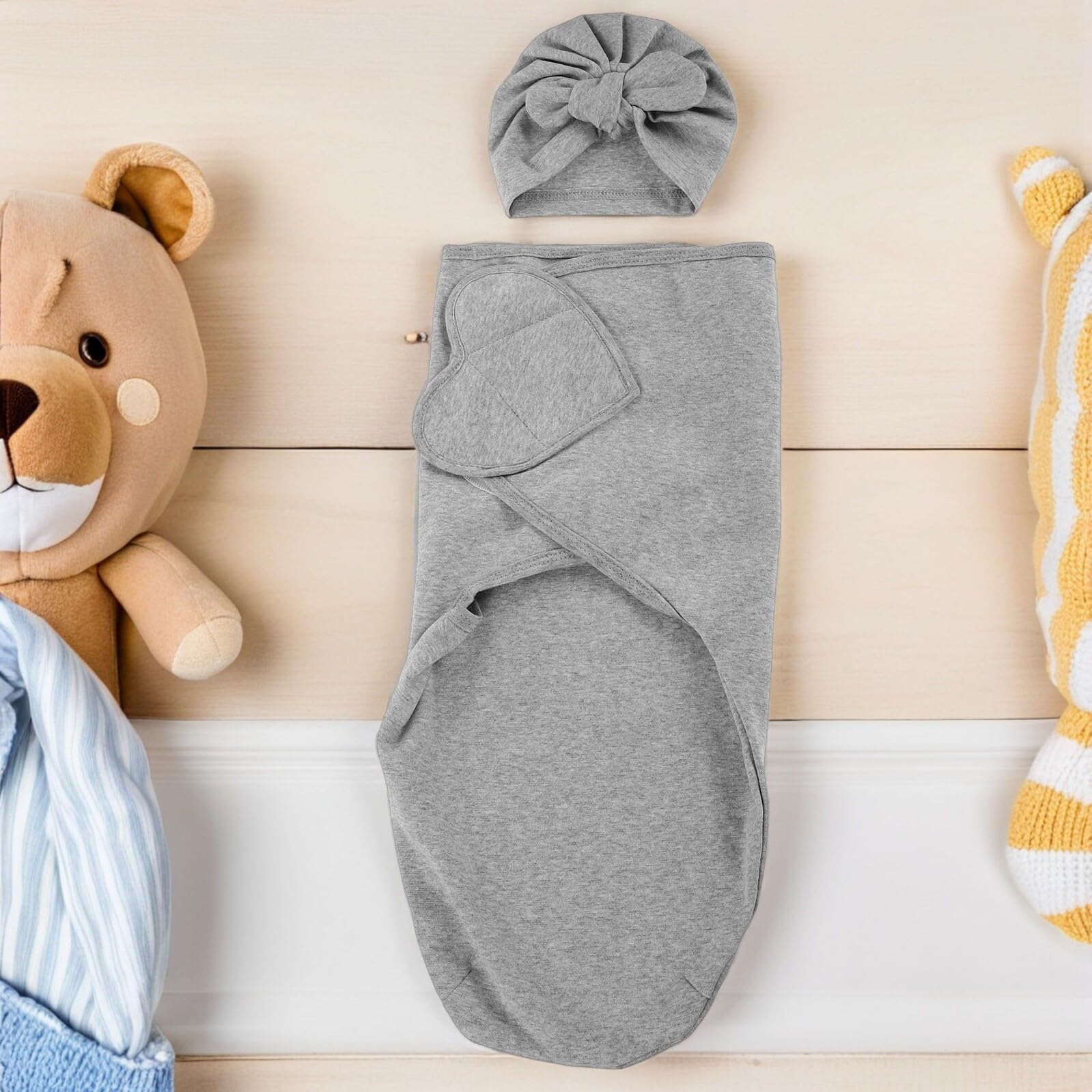 2 Stück Neugeborenen Puckdecken aus Baumwolle mit Hut Bequeme Babyartikel zur Täglichen Pflege für Fotoshootings Formbeständig und Weich Neutraler Stil